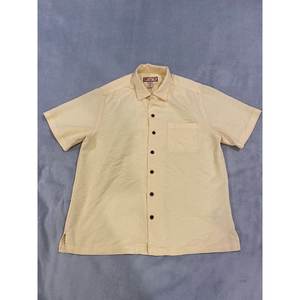 Mens‎ Caribbean Joe Short Sleeve Button Up Shirt 70% Rayon Yellow Large L